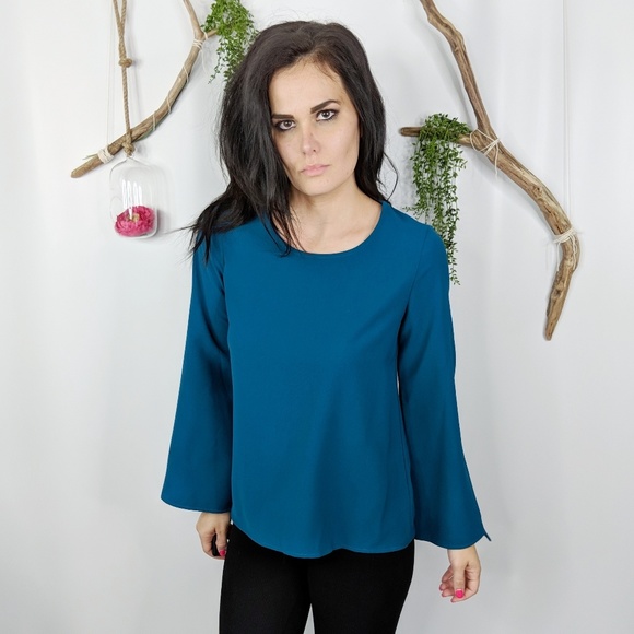 Eden Society turquoise tie flared sleeve top #0746 - Picture 5 of 8